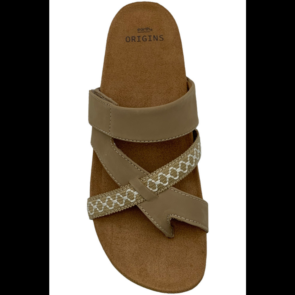 Earth Origins Beige Taupe Two-Strap Slide Sandals - Picture 3 of 4